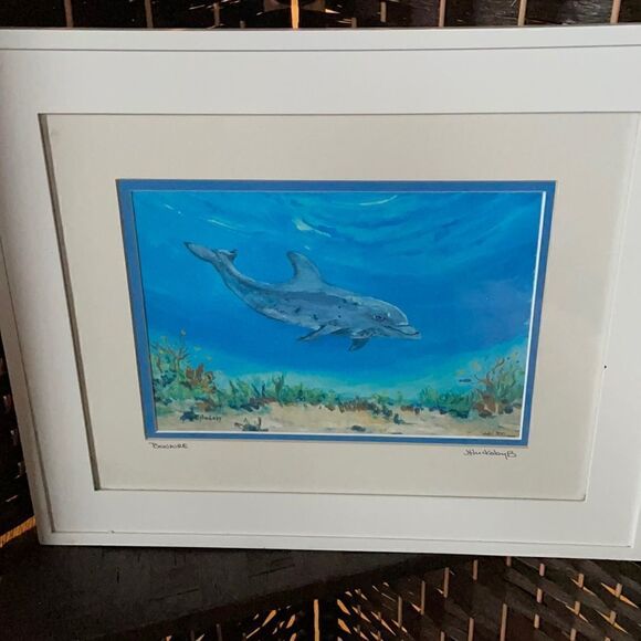 Watercolor Dolphin Print Framed and Matted (#22 of 300 Made) - Picture 5 of 16